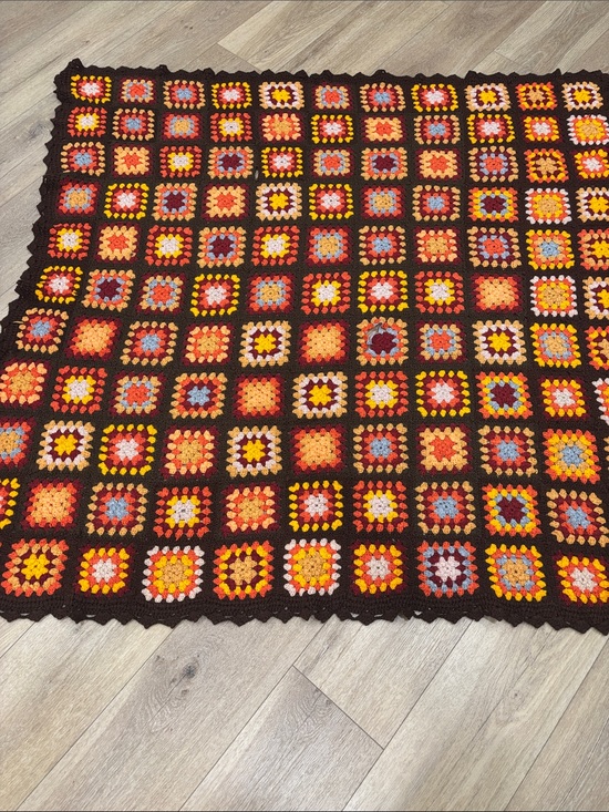 Handmade Other - Handmade Crochet Granny Square Blanket in Brown, Orange, Yellow, Red, Blue